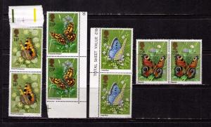 GREAT BRITAIN Sc# 941-944 MNH FVF Set4x Pair Butterflies