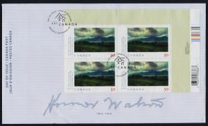 Canada 2109 TR Plate Block on FDC - Art, Down in the Laurentides, Homer Watson