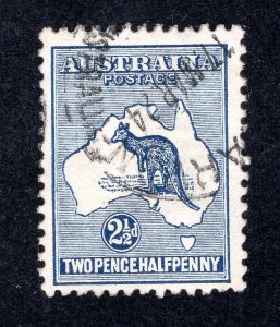 Australia 1915 2 1/2p dark blue Kangaroo, Scott 46 used, value = $10.00