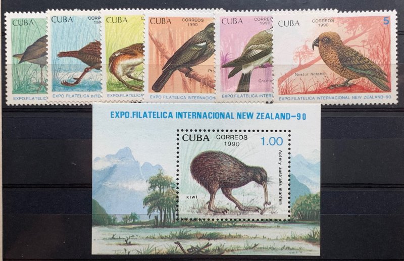 CUBA 1990 SC# 3241-3247 NEW ZEALAND BIRDS Set x 6 + Souvenir Sheet MNH