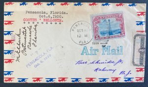 1930 Pensacola FL USA Airmail cover Welcomes  Coste & Bellonte Good Will Tour