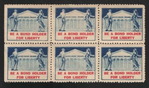 Block Of 6 Be A Bond Holder For Liberty Vintage Poster Stamps / World War II