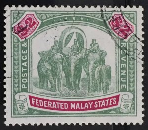 Malaya Federated Malay States FMS 1907 $2 Used wmk MCCA SG#49 M2902