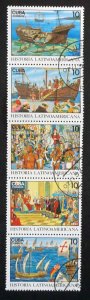 CUBA Sc# 3465 LATIN AMERICAN HISTORY  Strip of 5 x 10c  1992  used / cto