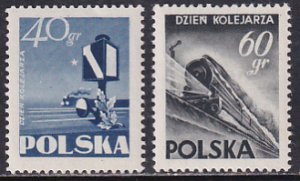 Poland 1954 Sc 635-6 Railwaymens Day Railway Signal Modern Train Stamp MNH