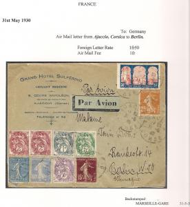 Grand Hotel Solferino Corsica Corse France 1930 Airmail Cover to Berlin Germany