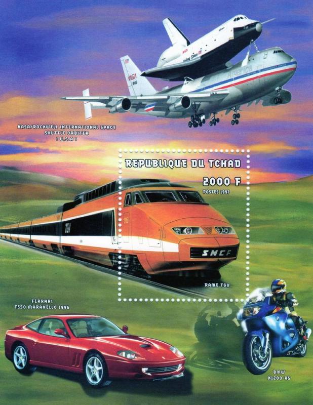 Chad 1998 Trains/Ferrari/BMW Moto SS Perf.MNH Mi.278A