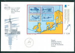 Finland. 1988. FDC. Finlandia 88 Map, Airplanes. Finnair Adr: Sweden.Sc# 773,.