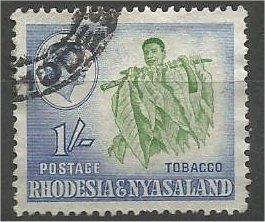 RHODESIA & NYASALAND, 1959, used 1sh, Tobacco, Scott 165