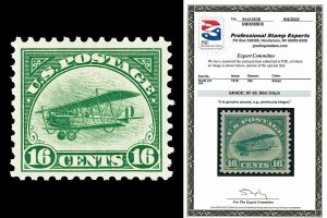 Scott C2 1918 16c Jenny Airmail Issue Mint Graded XF 90 LH with PSE CERT