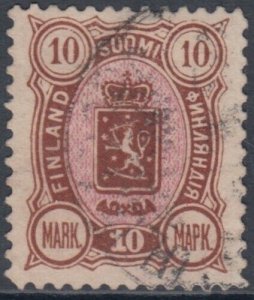 FINLAND Sc # 45: 10M BROWN & ROSE VF COPY with LIGHT CANCEL, NICE MARGINS