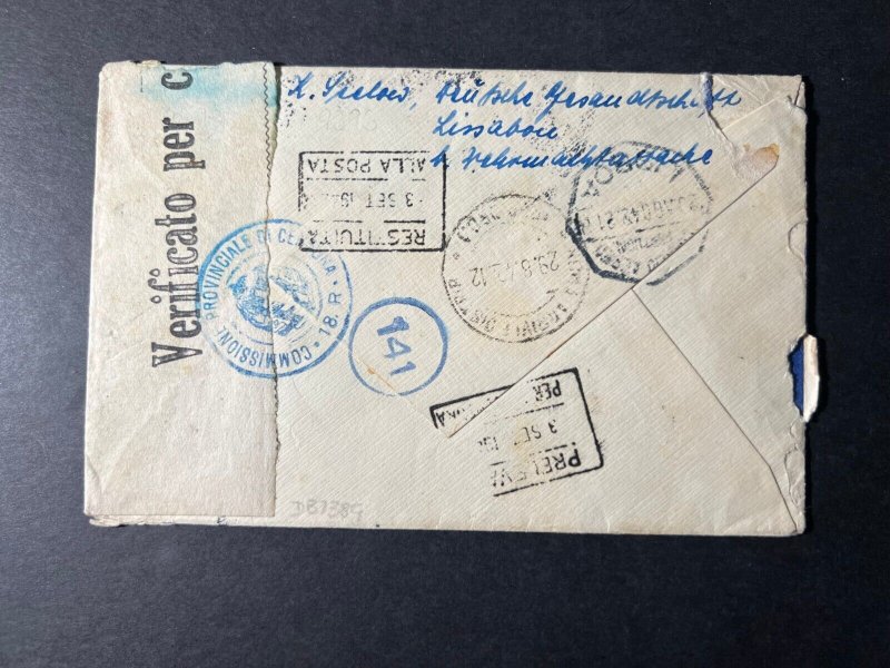 1942 Portugal Airmail Postcard Cover Lisbon to Rome Italy