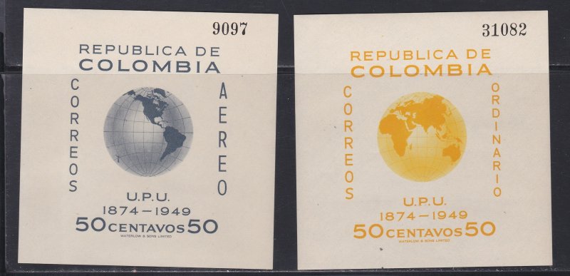 Colombia # 587, C199, UPU 75th Anniversary, Souvenir Sheets, NH, 1/2 Cat.