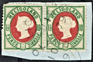 [sto396] Heligoland 1873 10pf (1 1/2d) SG14 used pair on Piece