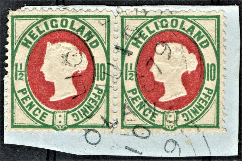 [sto396] Heligoland 1873 10pf (1 1/2d) SG14 used pair on Piece