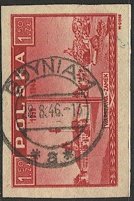 POLAND 1945 Sc 374 Used, SOTN  GDYNIA postmarks/cancel, VF Warsaw View