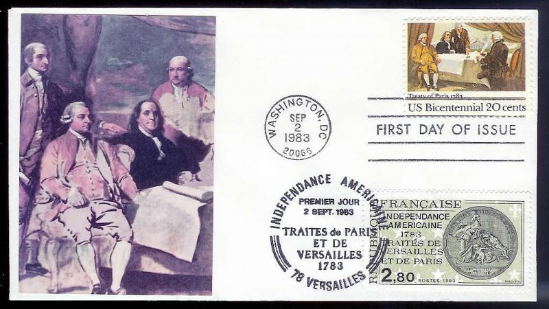 UNITED STATES FDC 20¢ Treaty of Paris DUAL 1983 cacheted