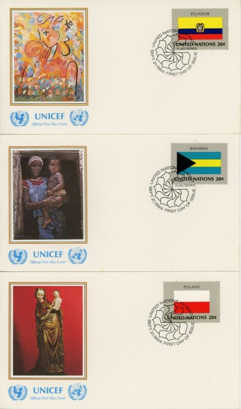 UNITED NATIONS #425-440 Flags FDC First Day Issue UNICEF Cover Collection 1984