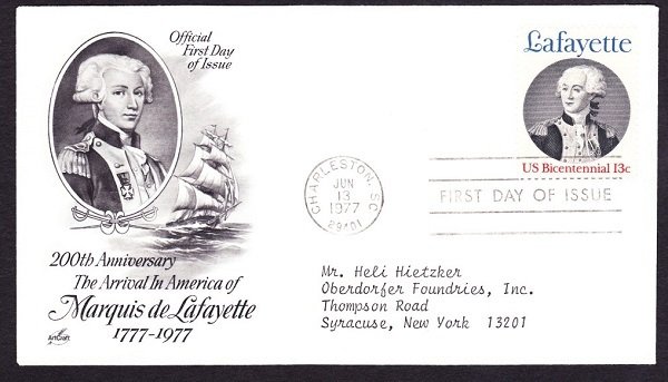 1716 Lafayette ArtCraft FDC with neatly typewritten address