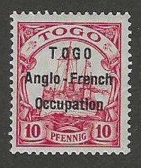 Togo #37 Mint single, overprinted, TOGO Anglo French Occupation, c/w certificate