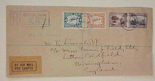 SOUTH AFRICA FLIGHT GERMISTON STA 20 AUG 1929 B/S ENGLAND CAT.$120.00