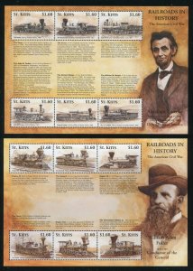 St. Kitts 467 - 483 Railroads in American Civil War Complete Stamp Set MNH 2001 