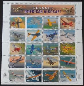 1997 32c Classic American Aircraft Scott 3142 Pane Mint NH