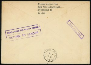 Finnair Helsinki London First Airmail Flight FDC 1954 Unclaimed Returned Cover