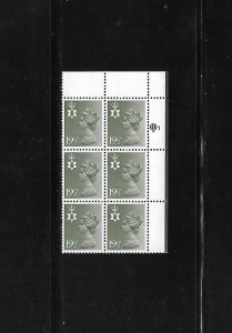 Great Britain Stamps: Northern Ireland: #NIMH37; 19½p Machin UR # Blk/6 (1) MNH