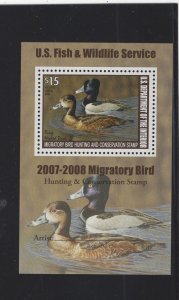 RW74C Federal Duck Stamp 2007 MNH. Error Souvenir Sheet. APEX Cert.   #02 RW74C