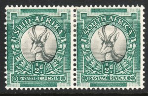 1935 South Africa Springbok ½ pence pair issue Sc# 45 MVLH CV $11.00