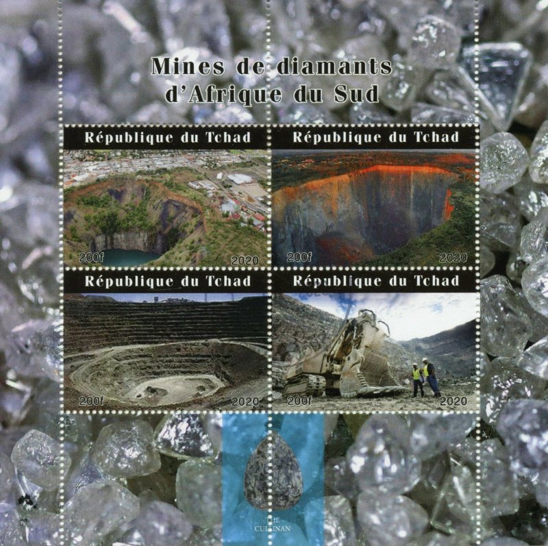 Chad 2020 CTO Minerals Stamps Diamond Mines of South Africa Mining 4v M/S