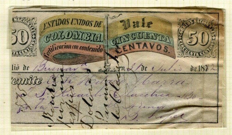 COLOMBIA; 1870 classic CUBIERTAS Stamp fair used item, 