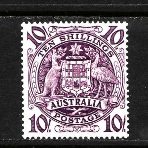 Australia-Sc.#219-unused NH 10sh red violet Arms-1949-50-