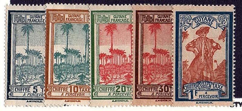 French Guiana 1929 J13-16 & J19 mh scv $3.55 less 50%=$1.75