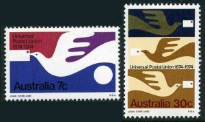 Australia 597-598, MNH. Michel 557-558. UPU-100, 1974. Carrier pigeons.