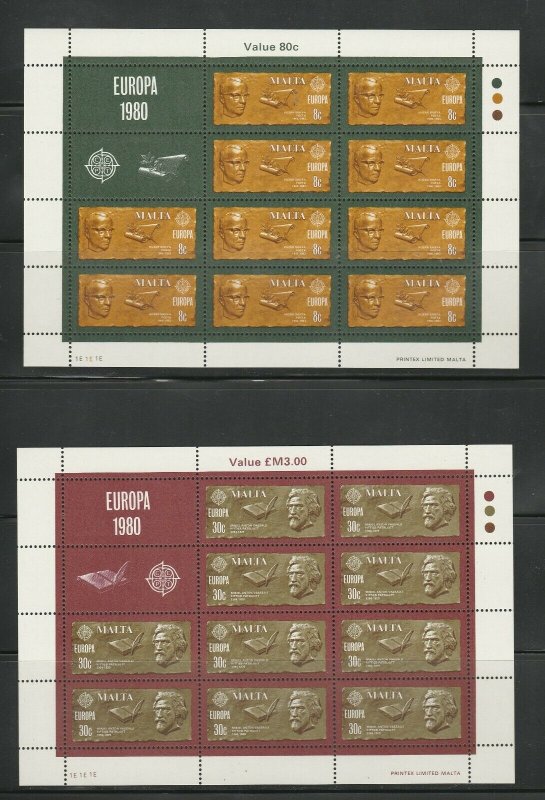 MALTA 1980 EUROPA Stamps Famous People Sheets of 10 Unmounted Mint