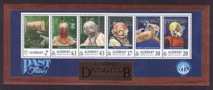 Alderney-SC#118a-sheet of 6-Diving Club-Deep Sea-unused-NH-