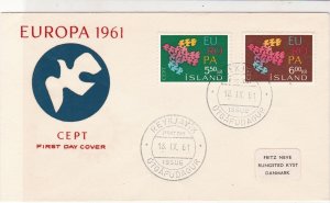 Iceland 1961 Europa CEPT Bird Reykjavik Double Cancel FDC 2x Stamps Cover  25638