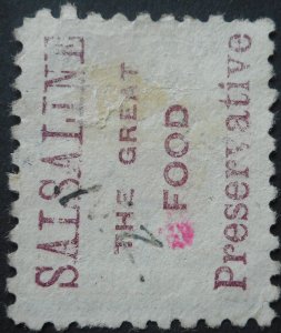 New Zealand 1893 Three Pence with Salsaline Preservative advert SG 221f used