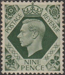 Great Britain #246 1939 9d  Green  KGVI Head UNUSED-VF-OG.