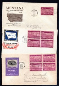 US Three 1939 Montana State Fiftieth Anniversary First Day Covers  CV $37.50