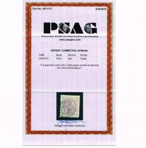 GENUINE DWI DANSIH WEST INDIES SCOTT #13 USED PSAG CERT US POSESSIONS - ESTATE