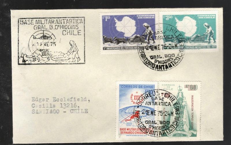 1975 Chile cover Bernando O'Higgins Antarctic Army Base #415-16 #434 #454 Signed