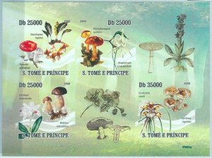 M1589 - S TOME & PRINCIPE, ERROR, 2009, IMPERF SHEET: Mushrooms, Nature