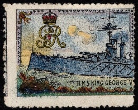 1914 WW One France Delandre Poster Stamp HMS King George V Unused