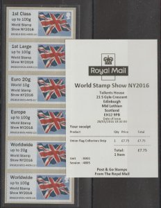 Great Britain Post & Go FS39-44c type IIIA 2016 QE2 MNH World Stamp Show NY2016