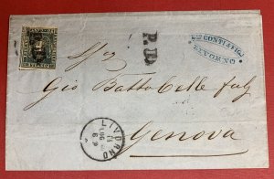 Tuscany, Scott #20 Used on 1860 Cover, Sent from Livorno to Genoa