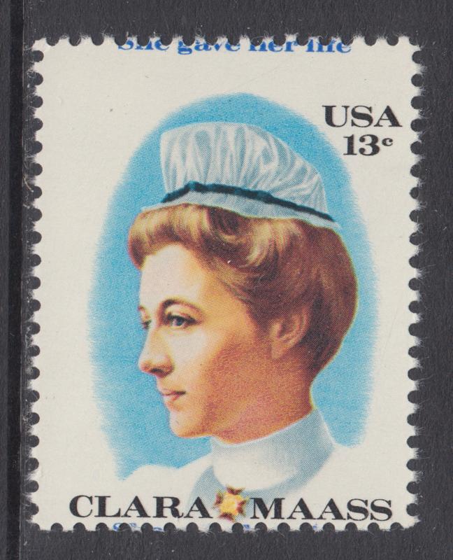 US Sc 1699 MNH. 1976 13c Clara Maass, MISPERF, VF ERROR