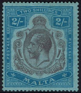 MALTA 1921 KGV 2/- WMK MULTI SCRIPT CA 
